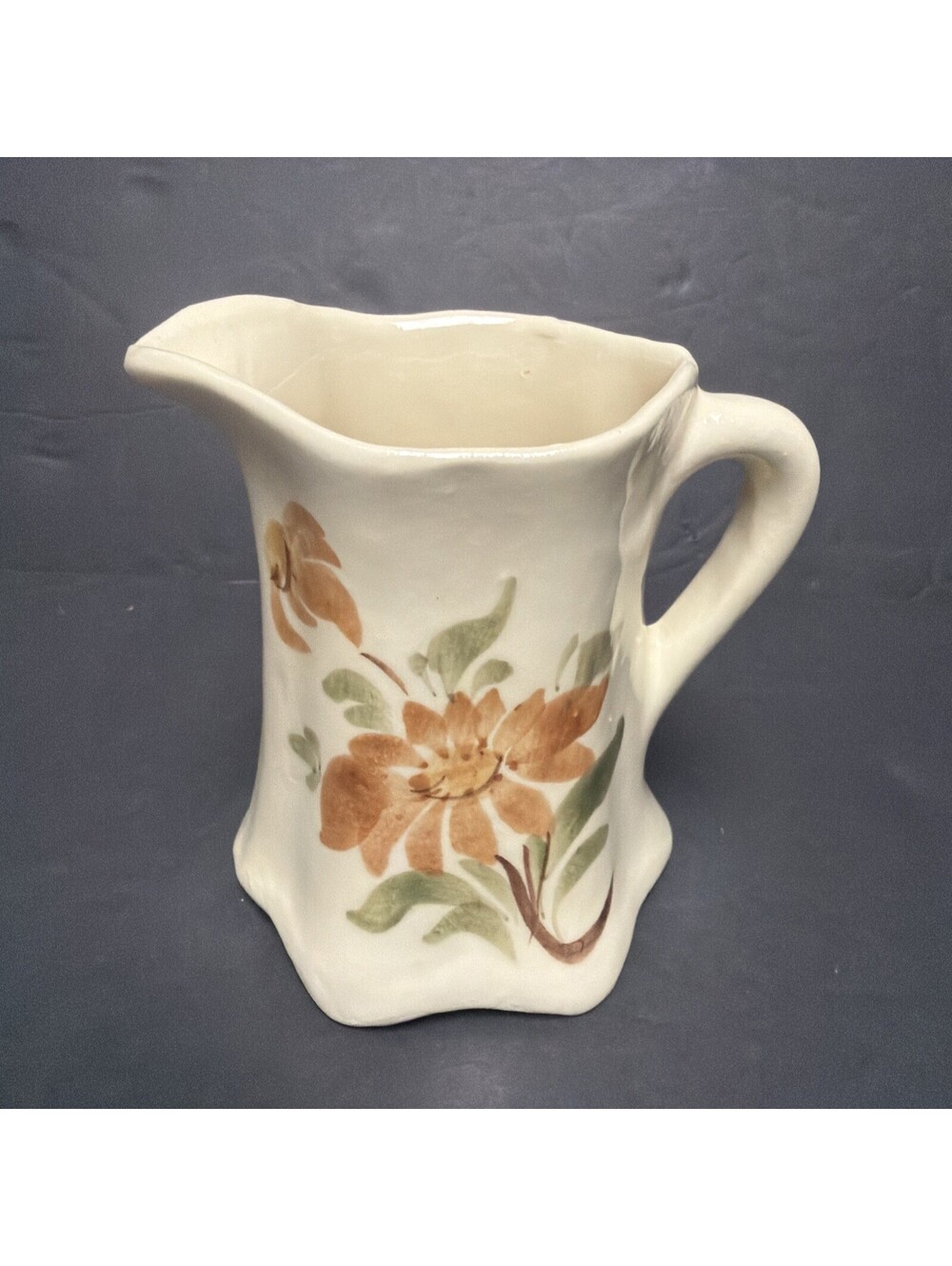 VTG Ceramic Cash Family Pottery Erwin TN Hand painted Orange Brown Scalloped 4”